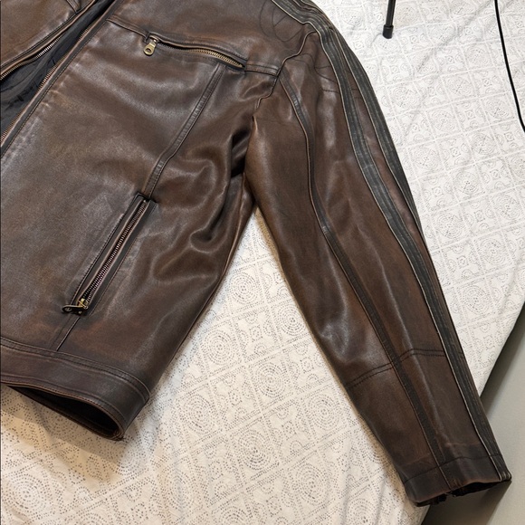 Machine Type Field Apparel Mens Faux Leather Brown Jacket Coat Size XL - Picture 7 of 9
